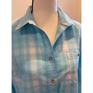 Orvis Long Sleeve Women's Shirt Size M Light Blue Plaid EUC